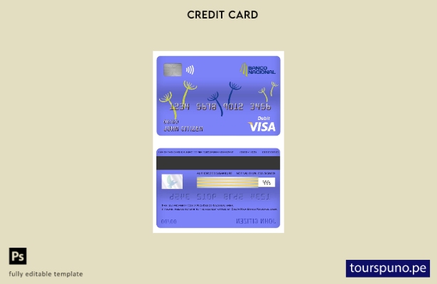 lista para imprimir plantilla de tarjeta de débito visa bancaria del Banco Nacio